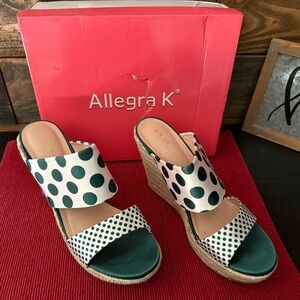 Allegra K Green Polka Dot Espadrille Wedge Sandals